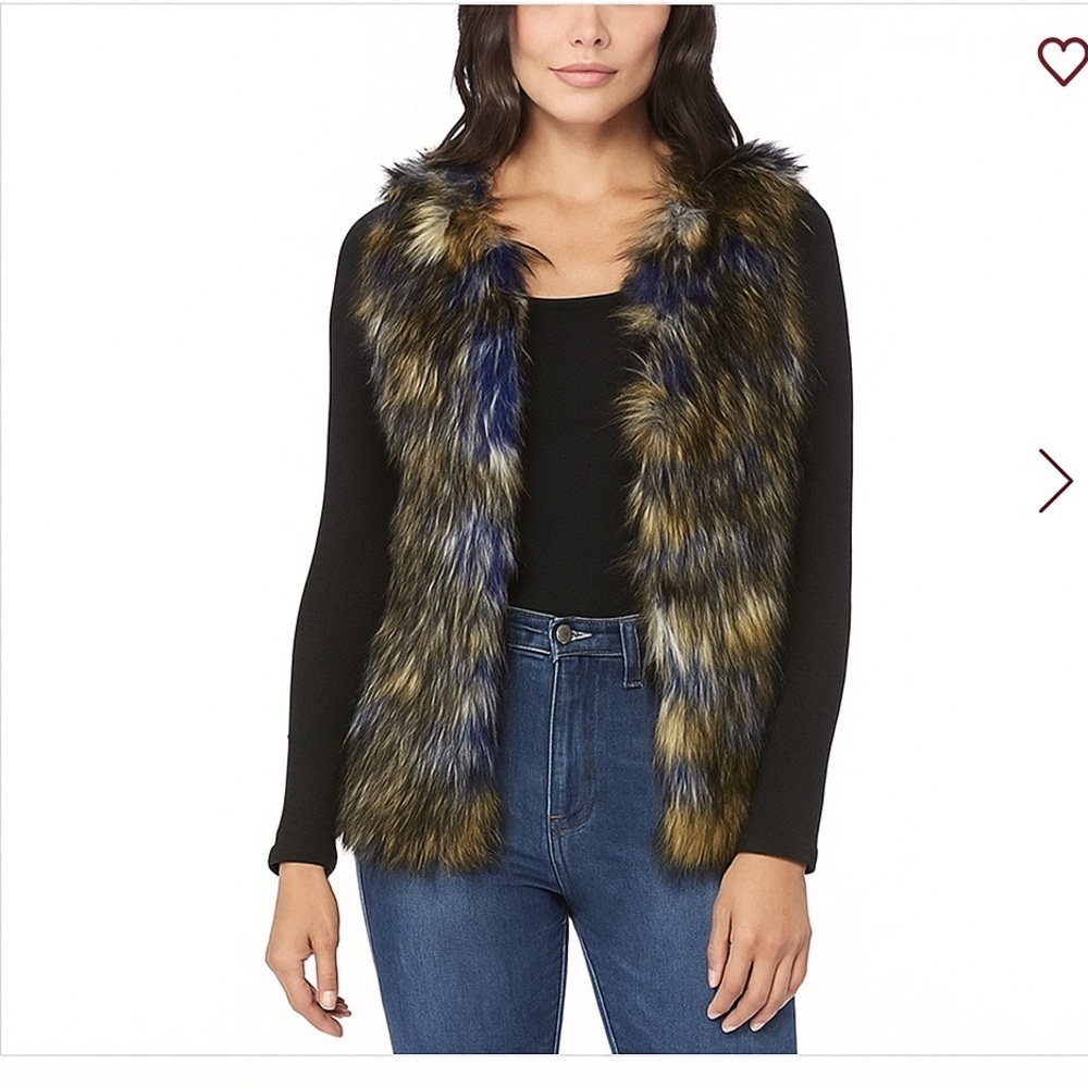 Artisan NY Faux Fur Vest Blue Brown Beige Small Boho